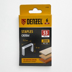 Denzel Скобы, 6 мм, для мебельного степлера, тип 53, 2000 шт.  в Омске